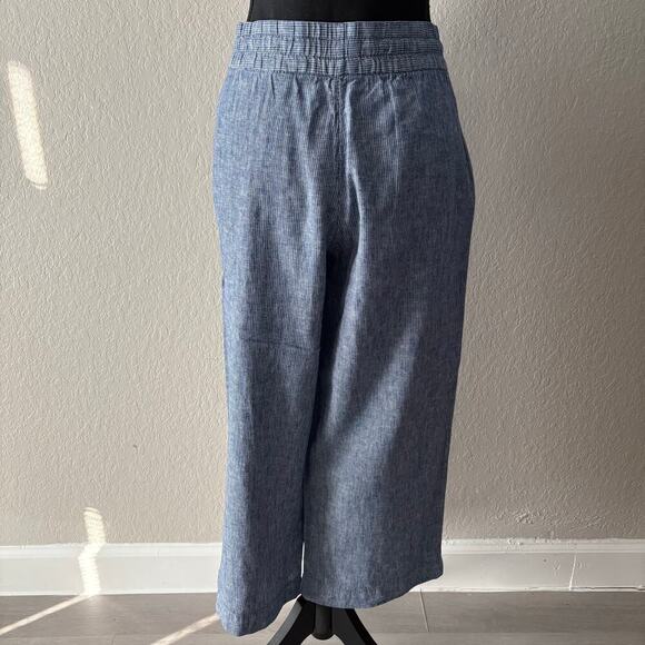 H & M LOGG Wide Leg Capri Pants Blue Sz 8 Nautical Granola Coastal Grandma Beach - Picture 3 of 10